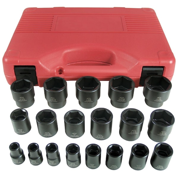 SAE Shrt Impct Socket Set, 1/2"Dr, 19 pcs.